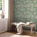 Papel pintado no tejido floral verde claro - papel pintado floral con flores blancas