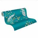 blomstertapet med fugle - tapet påfugl turkis gul - blomstertapet designer