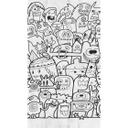 Tegneserietapet med sjove figurer sort hvid - non-woven tapet cartoon design - tapet