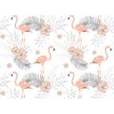 foto tapet Designwalls i hvid og pink non-woven tapet Tropical Vibes flamingo fugle