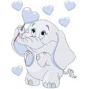Wallsticker Baby elefant med hjerter (blå) som er selvoplysende i mørke - vægprint