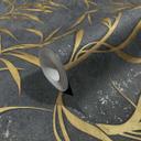 Papel pintado no tejido con hojas en hormigón de aspecto floral negro
