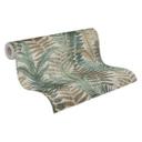 Papel pintado estampado con hojas de helecho beige verde marrón - papel pintado floral con hojas 