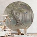 Fotobehang kinderkamer schattige bosdieren tussen bomen - Ms Tiff - rond - zelfklevend/niet-geweven