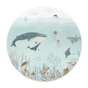 Póster para niños - Aventura submarina con animales marinos - Azul - Oliver Robins - Redondo