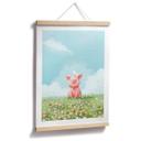 Póster tailandés - Cerdito feliz en el prado de verano