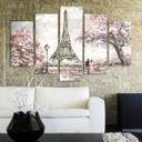 Lærredstryk 5 dele, Paris Eiffeltårnets pastelfarver