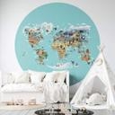 Tapet cirkel Braun - World Map - vliesetapet/selvklæbende non-woven tapet