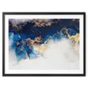 Póster abstracto de mármol con efecto azul y dorado