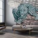 Leopardtapet med bølgemønster sort hvid - non-woven tapet vildt look