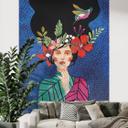Fotomural Mujer con colibrí en la noche estrellada - Hülya