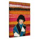 Lienzo mujer delante del papel pintado retro colorido - Hülya