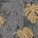 jungletapet sort guld - palmetapet grå - non-woven tapet palmeblade