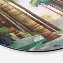 Billede Solrig skov med hjorte - DigitalArtsi - Rund – print på aluminium (Alu-Dibond)