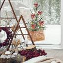 Cuadro de ventana Árbol de Navidad liso en cesta de mimbre