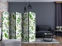Paravent, Raumteiler freistehend, Trennwand - Green Twigs II, 5-teilig - einseitig bedruckt - 225x172 cm