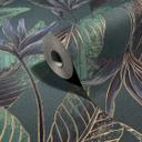 Papel pintado no tejido flores, hojas naturaleza floral en verde 