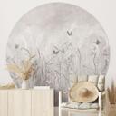 Fotobehang wilde bloemenweide met vlinders in Scandinavisch design - Ms Tiff - rond - zelfklevend/ni