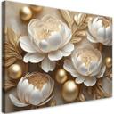 Canvasbillede, 3D guld glamour blomster
