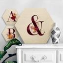 Hexagone - Placage bois de bouleau Lettres Alphabet fleuri bordeaux
