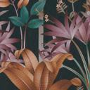 Papel pintado selva en estilo gráfico negro colorido - papel pintado no tejido hojas de palmera