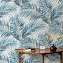 Papel pintado no tejido, papel pintado motivo hoja Cameo azul