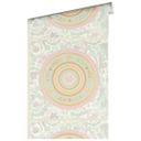 Versace tapet blomstermotiver i pastel og guld non-woven tapet lettering design