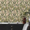 Papel pintado Jungla verde crema - Papel pintado no tejido floral con hojas y flores