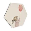 Sekskantet Billede Sød kanin med ballon - Treechild - aluminium dibond