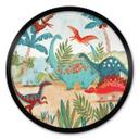 Børneplakat Farverige dinosaurer i urskoven - Bonne Müller - Rund