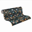 Blomstertapet sort gul - naturlig tapetdesigner - fleece tapet blomster