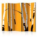 Screen room divider - Birketræer på orange baggrund, 3-delt