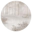Muursticker bos bij het meer in beige mist - Ms Tiff - Rond