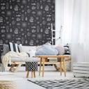 Børnetapet, non-woven tapet med illustration Kids Walls sort, hvid