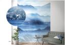 Tapet Fototapet med tågedal ved sø Blå, Grå, Illustration 2,70 x 2,12 m
