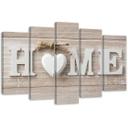 5 stykke lærred Print Heart Home Wood Shabby Beige