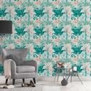 Grafisk jungletapet hvid grøn farve - non-woven tapet palmeblade