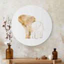 Tableau sur alu-Dibond rond Manovski - Line Art - Éléphants dorés