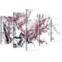 5 stykke lærredstryk, japansk kirsebærblomst