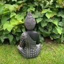 Statuette Lao Bouddha en pierre artificielle décoration de jardin et extérieurs,  noir, argent - 20x15x33 cm