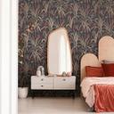 Papel pintado vegetal en negro rojo marrón - Papel no tejido con motivo de hojas exóticas