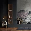 Fototapet Kirsebærblomster i tågen med bjerge i grå og sartrosa toner 2,7 x 2,12 m