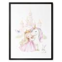 Póster para niños - Princesa y unicornio en un cuento de hadas