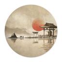 Plakat Japansk tempel ved solopgang - Roze - Round