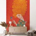 Papel pintado Colibrí y mujer en luz roja - Hülya