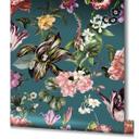 Tapet, non-woven blomstertapet Flora grå, blå