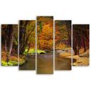 5 stykke lærred Print Autumn Forest River