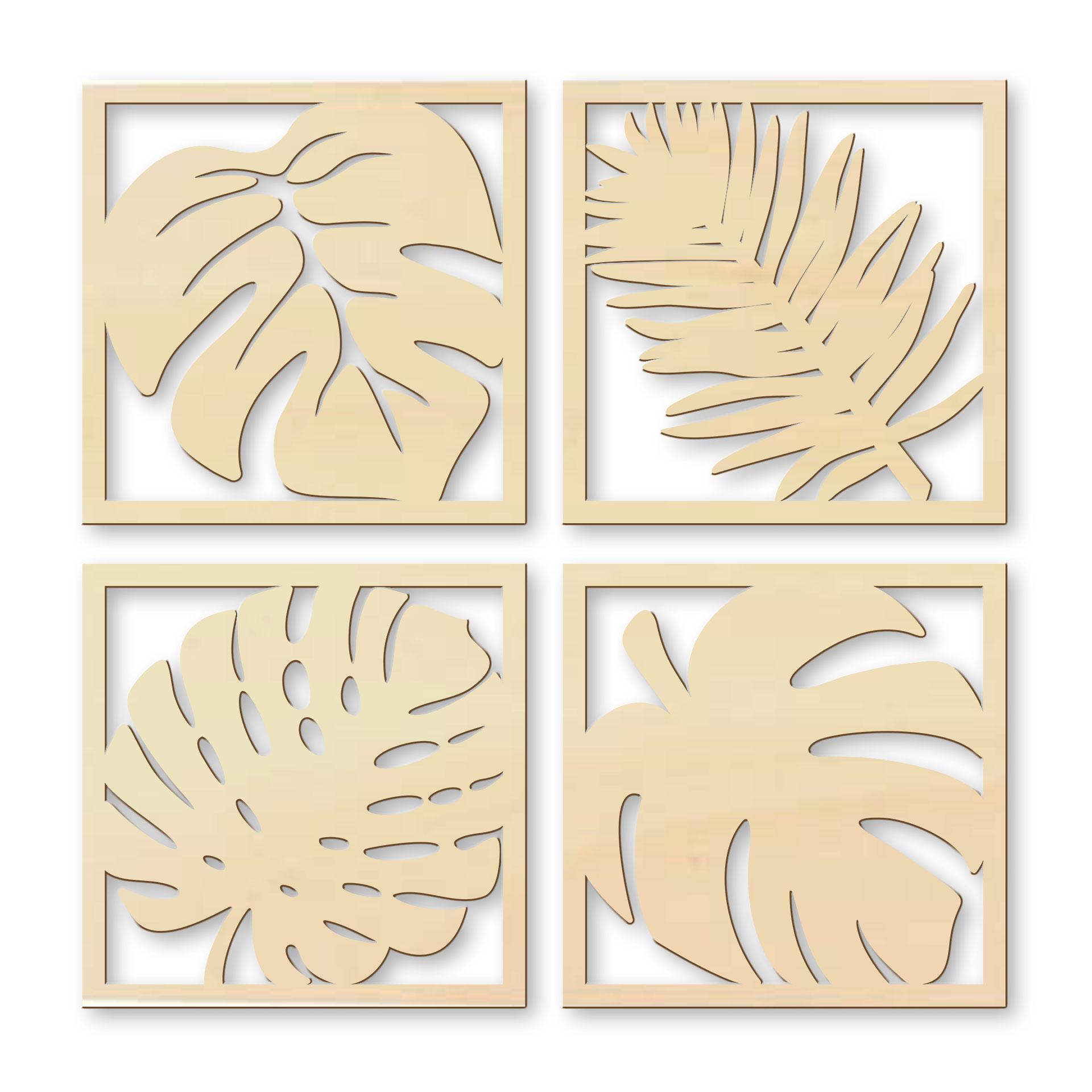 Houten Wanddecoratie – Set van vier bladeren