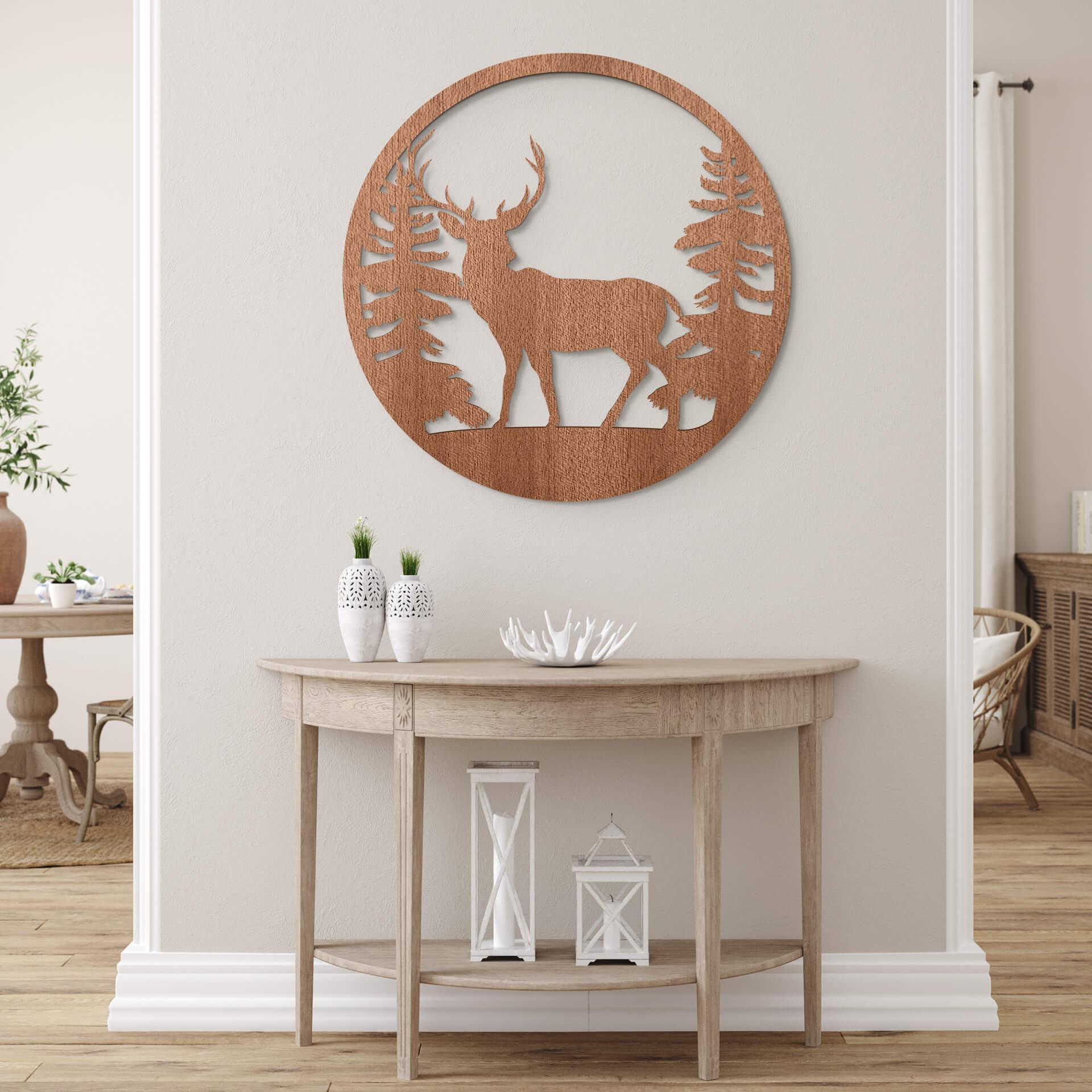Decoración en madera de caoba - Ciervo en el bosque
