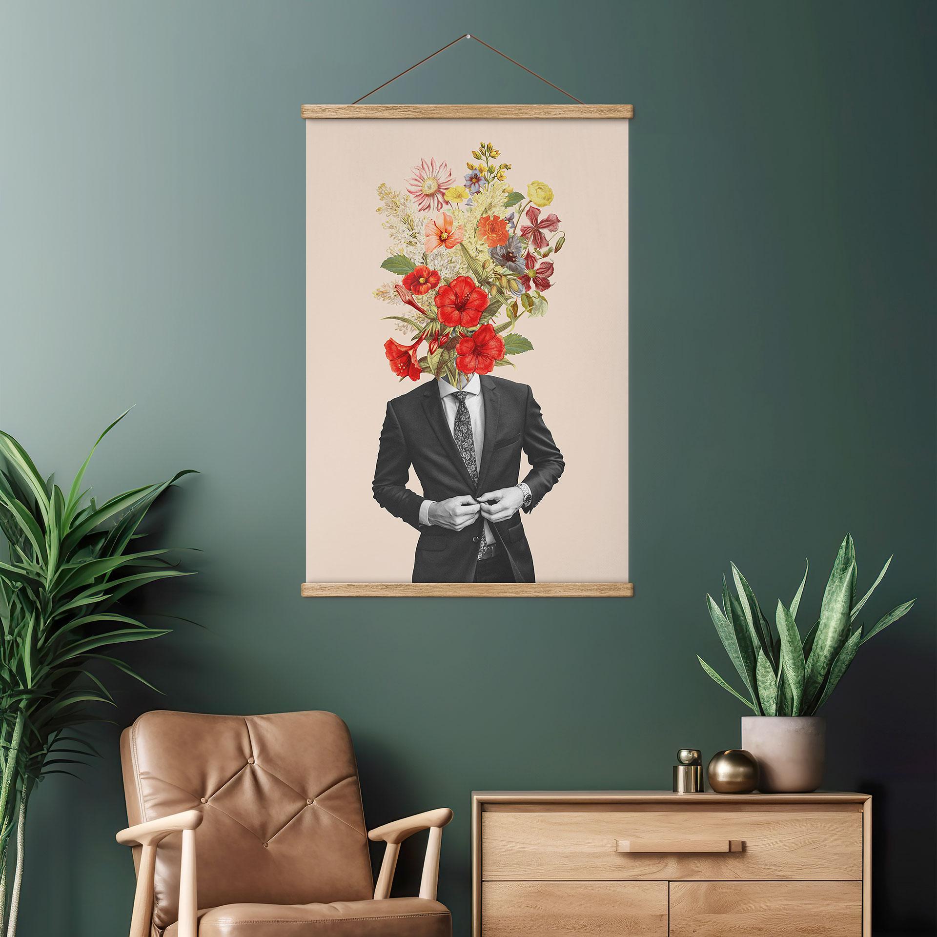 Tekstil plakat mand i jakkesæt med vilde blomster - Frida Floral Studio